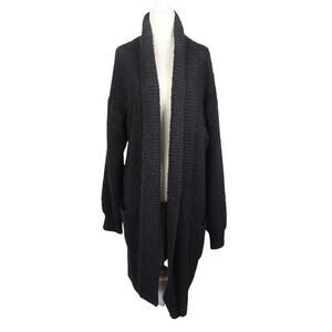 Vintage 90s Fashion Elements Black Chunky Loop Knit Long Duster Cardigan Sweater